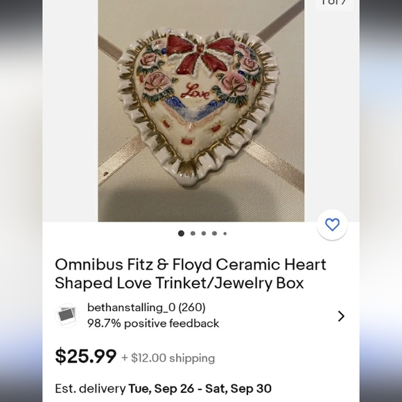 ๐ Fitz & Floyd Valentine Love Heart Porcelain Trinket Box Retired - Picture 5 of 16